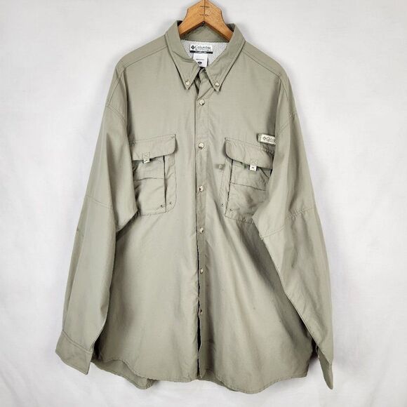 Columbia Mens PFG Vented Button Up Shirt Extra Large XL Kahki Fishing Outdoor - Picture 1 of 13
